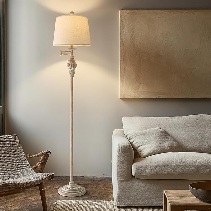 61" Vintage Floor Lamp with 350° Adjustable Swing Arm, Tall lamp Standing Lamp for Bedroom Living Room Bedside Nightstand Retro Farmhouse Mid Century Lamp Light Home Décor Office Gifts-Ruum Studio Home