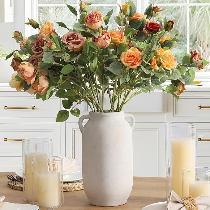 Large Flower Vase Home Decor - 12 inch Tall Ceramic Farmhouse White Rustic Table Vases with Handle Living Room Decoration Decorative Modern for Fireplace Kitchen-Ruum Studio Home