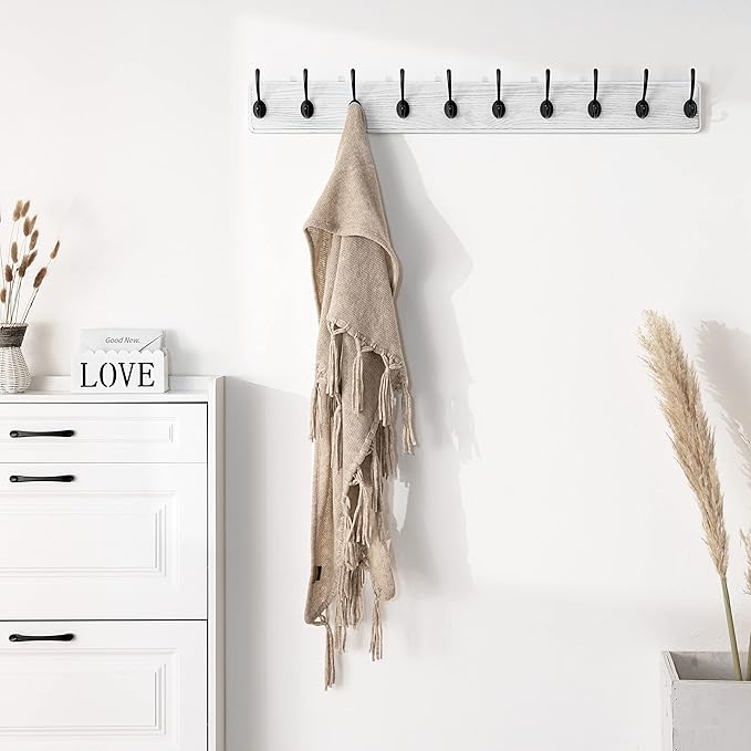 SKOLOO Rustic Wall Mounted Coat Rack, Case of 2, Pine Solid Wood Coat Hook Hanger - 10 Hooks for Hanging Clothes Robes Towels Coats-Ruum Studio Home