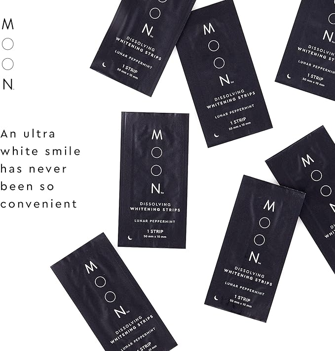 MOON Dissolving Teeth Whitening Strips - Vegan, Easy-to-Use, No Rinse White Strips - Hydrogen Peroxide and Essential Oils Infused Gentle Teeth Whitening Kit - Travel Essentials for Oral Care (56 Ct)-Ruum Studio Home