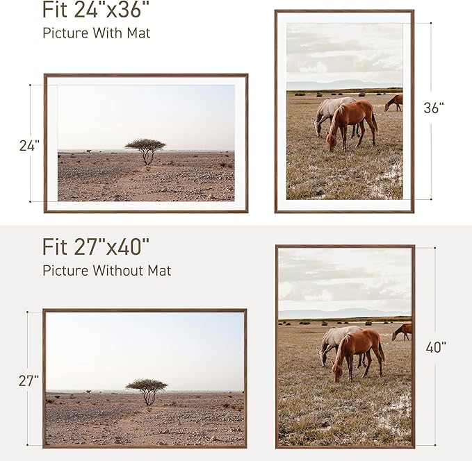 27x40 Poster Frame Set of 2 Natural Solid Walnut Photo Frames with 24x36 Removable Mat Wall Hanging Large Handcrafted Frame with HD Plexiglass Wall and Tabletop Display Large Picture Frame-Ruum Studio Home