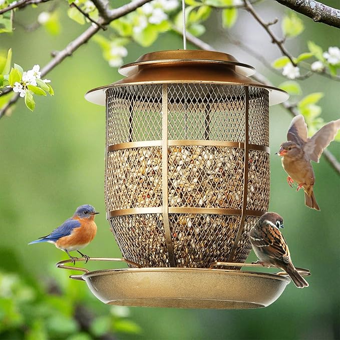 Bird Feeder for Outdoors, Funnel Style Wild Finch Feeders for Outside Hanging Courtyard Bird Watching, Metal Birdfeeder with Lid Fixing Buckle, 3Lbs Capacity-Ruum Studio Home