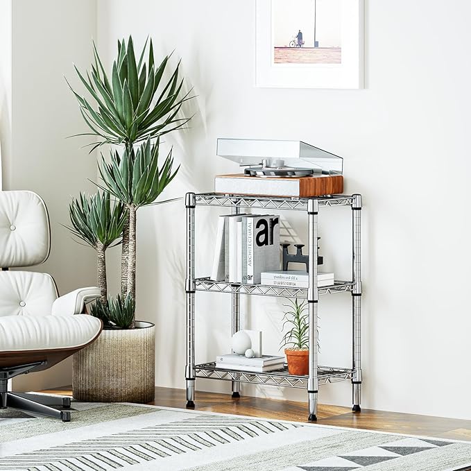 750 lbs 3 Tier Shelf Metal Storage Shelves Wire Rack Closet Organizers with PP Board for Garage Kitchen Bathroom Laundry Chrome 11.8" D x 21.7" W x 28.6" H-Ruum Studio Home