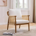 Braid Accent Chair for Living Room Bedroom Reading Room, Rattan Modern Boho Armchair with Solid Wooden Armrest & Frame and Cushions-Ruum Studio Home