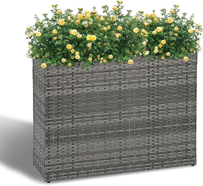 LEWIS&WAYNE Large Rectangular Block Planter Box Handmade Wicker Tall Planters for Outdoor Plants with Removable Liners Modern Planter for Indoor Outdoor Patio Deck - Gray, 38''x11''x30''-Ruum Studio Home