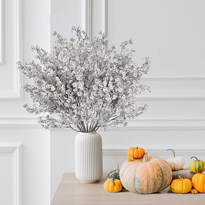 Sggvecsy 15 Pcs Babys Breath Artificial Flowers Gypsophila Bouquets Bulk Real Touch Fake Silk Flowers for Home DIY Floral Arrangement Table Centerpiece Fall Thanksgiving Autumn Decoration (Grey)-Ruum Studio Home