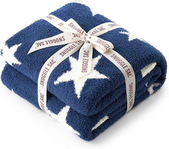 Snuggle Sac American Star Patriotic Throw Blanket Blue, July 4th Blanket Ultra Soft Cozy Throw Blanket for Couch,Sofa, Bed, Living Room, Blue,50x60 inches-Ruum Studio Home