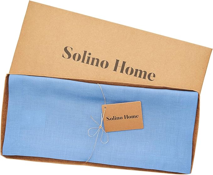 Solino Home Linen Table Runner 36 Inches - 100% Pure Linen Provence Blue Table Runner 14 x 36 Inch Ideal for Dresser and Coffee Tables - Fete-Ruum Studio Home