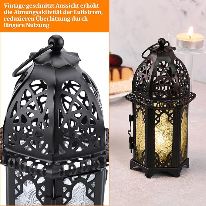 Metal Candle Holder 4PCS Transparent Glass Moroccan Style Hanging Lanterns Creative Wedding Home Tabletop Decoration Birdcage, Black-Ruum Studio Home