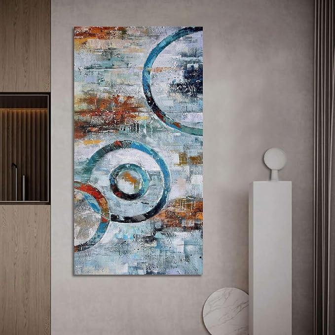 Arjun Abstract Wall Art Geometric Canvas Circle Block Painting Modern Grey Brown Picture, Large Size Simple Artwork Ready to Hang Framed for Bedroom Living Room Bathroom Home Office Wall Décor 40"x20"-Ruum Studio Home