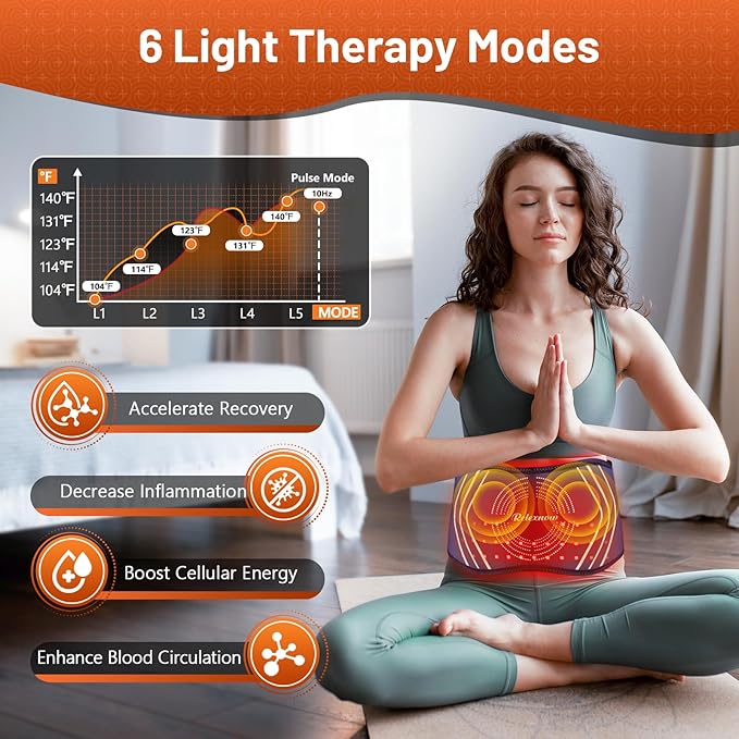 Red Light Therapy Massage Belt with 5 Heating Levels, 3 Vibration Modes, Infrared Light Therapy for Body,Wearable Light Therapy Device with Timer for Back Shoulder Waist Muscle Pain Relief-Ruum Studio Home