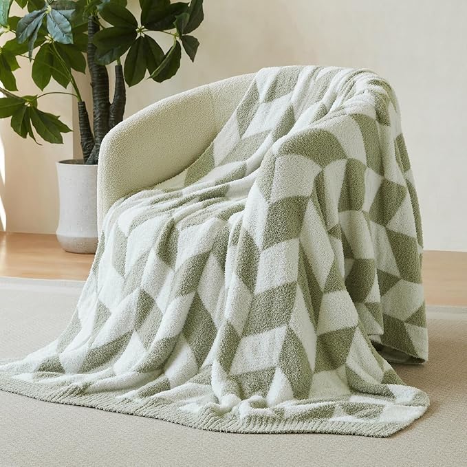 Snuggle Sac Sage Green Bedding Blankets Twin Size, Super Soft Warm Blankets Oversized Cozy Knit Fuzzy Blanket for Living Room, Chevron Green,60x80 inches-Ruum Studio Home