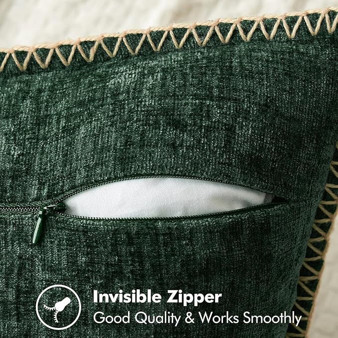 MIULEE Pack of 2 Christmas Pillow Covers 24x24 Inch Dark Green Farmhouse Decorative Throw Pillow Covers with Stitched Edge Soft Chenille Solid Dyed Couch Pillow Covers for Sofa Bed Living Room-Ruum Studio Home