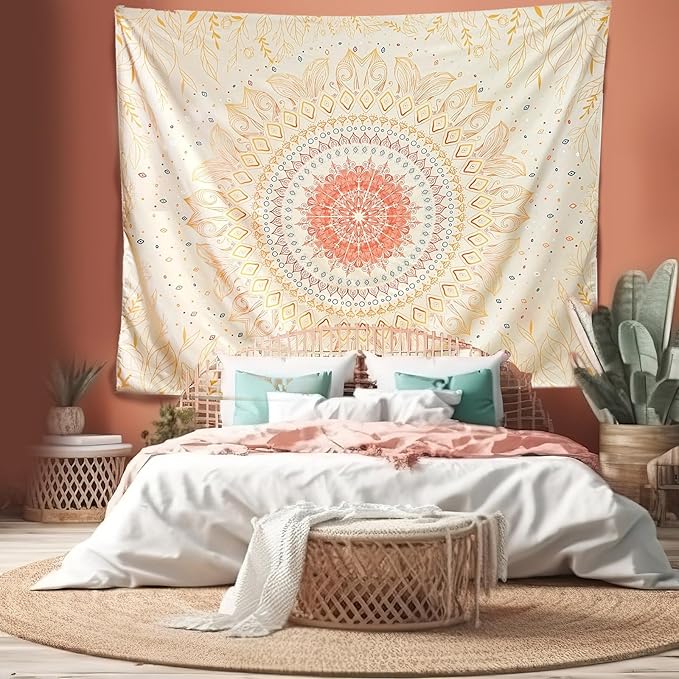 Damanse Floral Tapestry Wall Hanging Cute,Boho Wall Tapestry for Bedroom Aesthetic,Mandala Living Room Decor for Teen Girls (Yellow, 49.2"x59.1")-Ruum Studio Home