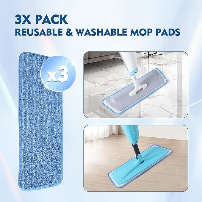 3 Pack Microfiber Mop Pads, Mop Replacement Pads Refills Floor Spray Mop Pads Wet Moping Pads Refill Reusable Pads Suitable for All Spray Mops Cleaning-Ruum Studio Home