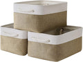 TheWarmHome Storage Basket for Organizing - 14x10x7 inch Medium 3 Pack Collapsible Storage Bin for Shelves with Handles, Canves Storage Box for Organizer Cubes Cloth Gift Toy Closet (White & Khaki)-Ruum Studio Home