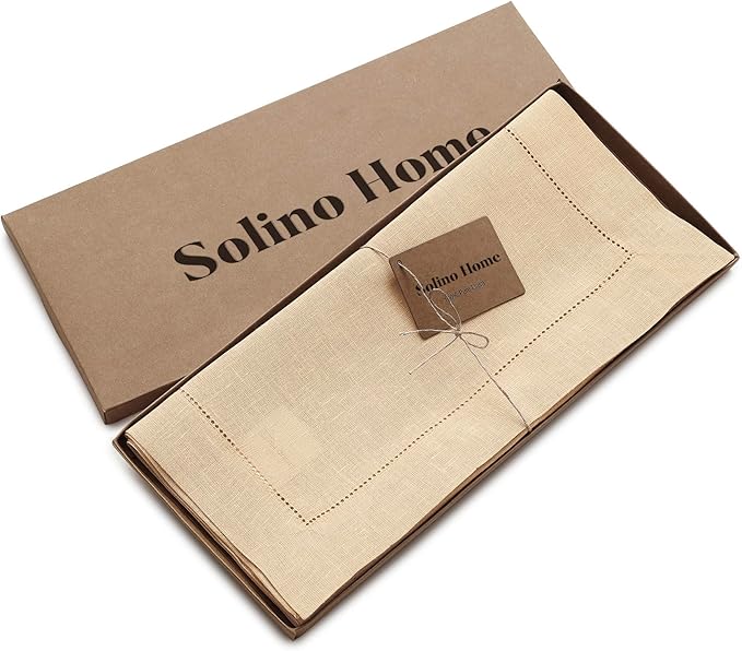 Solino Home Linen Hemstitch Table Runner 60 Inches - 100% Pure Linen Beige Table Runner 14 x 60 Inch Ideal for Dresser and Coffee Tables - Fall, Autumn, Thanksgiving - Classic Hemstitch-Ruum Studio Home