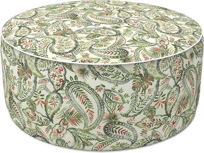 LVTXIII Outdoor Inflatable Ottoman, Fade-Resistant Round Footrest Stool D31”x H14”, Portable Patio Pouf for Garden Camping or Home Use, Faylinn Shadow Paisley-Ruum Studio Home