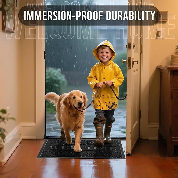Yimobra Welcome Mat Outdoor Indoor, All-Season Waterproof Front Door Mat Outside Entrance, All-Weather Heavy Duty Non-Slip Doormat, Low Profile Porch Patio Entrance Mats, 60x36, Black-Ruum Studio Home