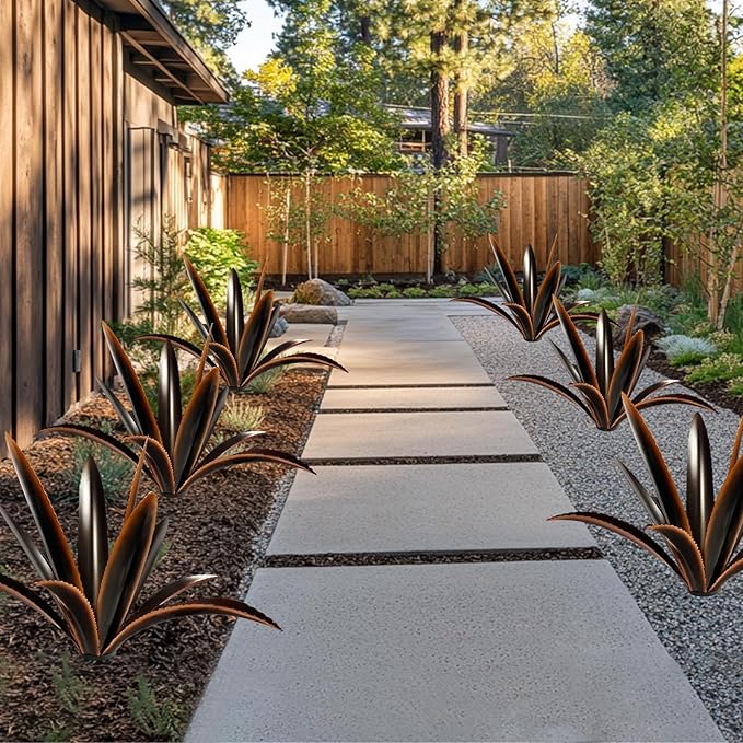 TOMBABY Enlarge Thickened Wind Resistant Metal Agave Garden Art Plant Country Garden Sculpture Statue Outdoor Decoration Agave Metal Plant Courtyard Ornament Gift (2, 12 Leaves Black)-Ruum Studio Home