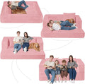 Folding Bean Bag Chair for Adults,3-in-1 Bean Bag Couch Faux Fur Floor Sofa Large Beanbag Convertible Bean Bag Sofa Bed with Pillow in Bedroom,Living Room,Apartment(Queen,Pink)-Ruum Studio Home
