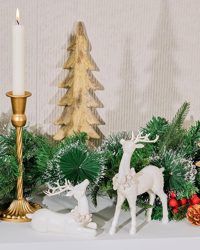 DN DECONATION 2pcs White Christmas Reindeer Statue, Indoor Reindeer Decor, Tabletop Resin Deer Figurine-Ruum Studio Home