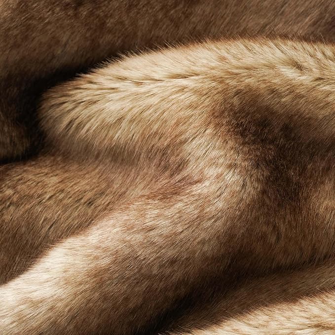 BATTILO HOME Luxury Camel Faux Fur Throw Blanket, Soft Cozy Warm Mink Fur Blanket for Bed, Home Decor, Large Striped Fur Blankets and Throws Faux, 60"x80"-Ruum Studio Home