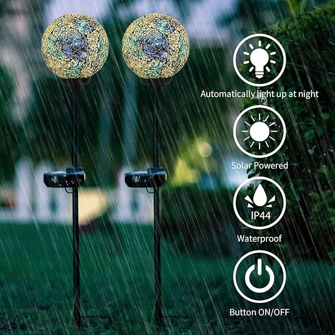 VCUTEKA Mosaic Solar Light, Solar Garden Decorative Lights Outdoor Waterproof LED Pathway Stake Light for Landscape Patio Yard Deck Walkway Decoration, 2 Pack-Ruum Studio Home