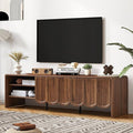 ORRD 63'' TV Stand, Modern TV Console Table Wave Panel Television Stands Entertainment Media Center with Storage Compartment and Sliding Door for Living Room (Walnut)-Ruum Studio Home