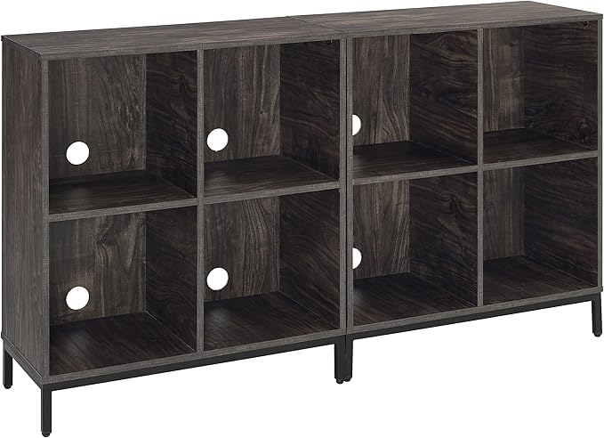 Crosley Furniture Jacobsen 2-Piece Vinyl Record Storage Cube Bookcase Set and Record Player Stand, Brown Ash-Ruum Studio Home