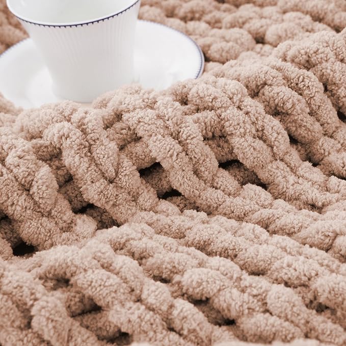 Battilo Chunky Knit Throw Blanket, Soft and Thick Chenille Throw Blanket, 50"x60" Handmade Cable Knit Crochet Blanket, Large Rope Knot Throw Blankets for Couch Sofa Bed Home Decor, Pink-Ruum Studio Home