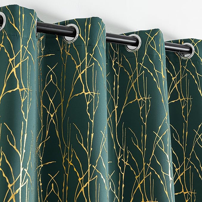 Grommets Blackout Long Window Curtains Green Gold-52W*84L 2PCS Drapes for Bedroom-Ruum Studio Home