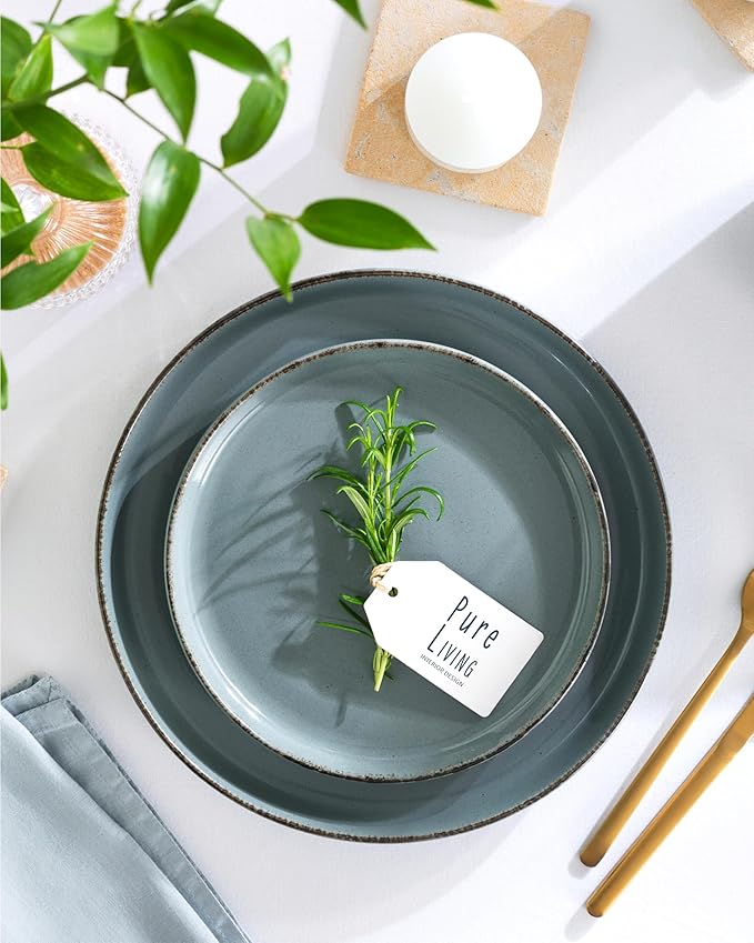 Stoneware dinnerware set 4 persons Rustic 16 pcs - Rustic design dinnerware set, dishwasher safe - Bowl and plate set - Pure Living dinnerware in smoky blue…-Ruum Studio Home