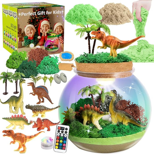 Dinosaur Light-Up Terrarium Kit for Kids- Birthday Gifts for Boys Ages 4 5 6 7 8-12 Year Old- Dinosaur Toys for Boys with Multicolor LED Light & Remote-Ruum Studio Home