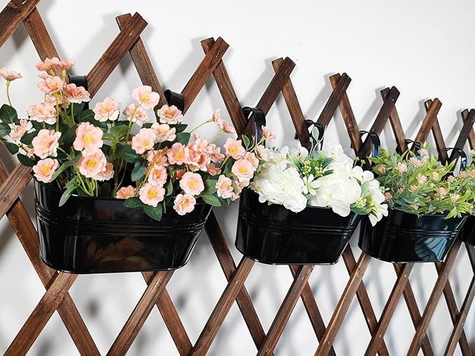 8 Pack Metal Hanging Planter for Outdoor Plants, 10 Inch Black Fence Planters Railing Pots for Garden Patio Balcony Decor, Flower Bucket with Detachable Hooks (Black, 8Pcs)-Ruum Studio Home