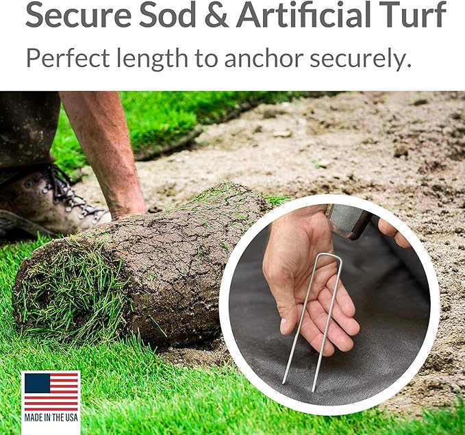 Pinnacle Mercantile USA Made 100 Pack Garden Landscape Staples Weed Barrier Fabric Stakes Galvanized 6 inch Pins Anti Rust Sod Staple 11 Gauge Steel-Ruum Studio Home