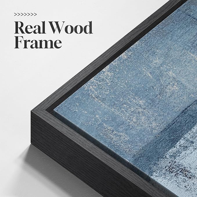 Large Framed Navy Blue and Grey Abstract Wall Art for Living Room, 3 Piece Modern Canvas Prints Paintings Artwork for Walls, Minimalist Abstract Pictures Wall Decor for Hallway Office Bedroom 24x36 In-Ruum Studio Home