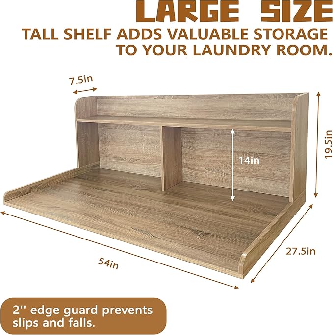 Royxen 2-Tier Washer Dryer Countertop,19.5"H Wood Washer and Dryer Topper with Shelf,Laundry Countertop Over Washer and Dryer, Universal Fit for Laundry Room Organization (White Oak, 54"W X 27.5"D)-Ruum Studio Home