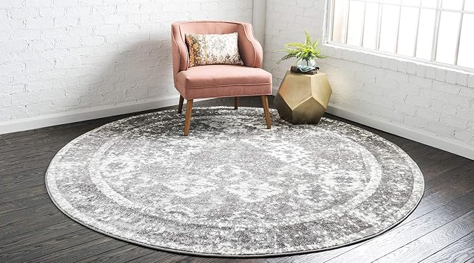 Unique Loom Rosso Collection Vintage, Traditional, Bohemian, Geometric, Distressed, Southwestern Area Rug, 8' 0" x 8' 0", Gray/Ivory-Ruum Studio Home