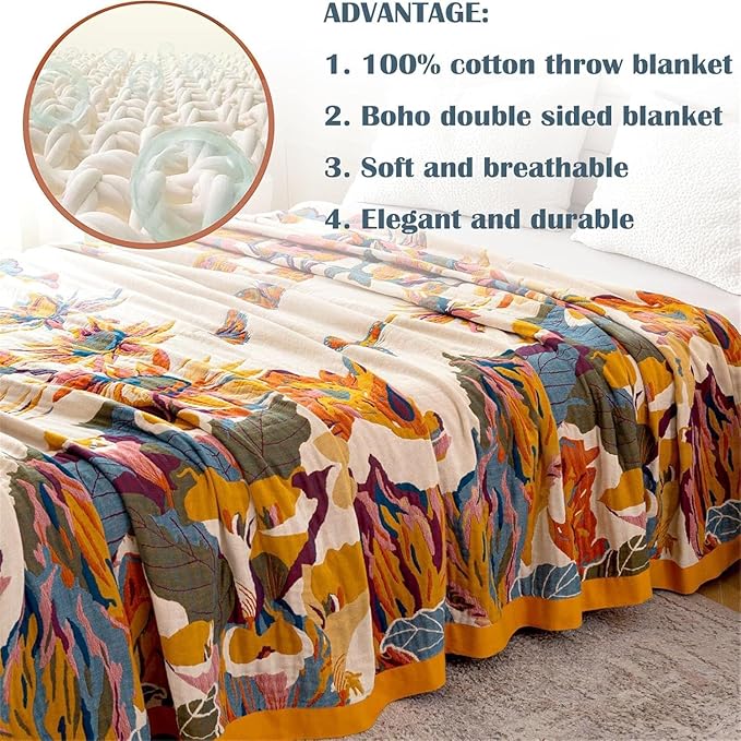 MSGKV Boho Throw Blanket King Size Warm Blanket for Couch and Sofa Blankets Cover for Living Room Blanket Throw Blanket Summer Cozy Bed Quilt(D-Flower and Butterfly, 108" x 90"(King))-Ruum Studio Home