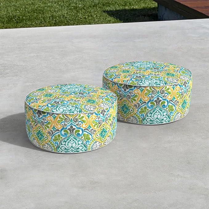 LVTXIII Inflatable Stool Ottoman Footrest with Handle, All Weather Foot Rest, Indoor or Outdoor Use for Home Patio Garden and Camping, D21 x H9, Damask Green-Ruum Studio Home