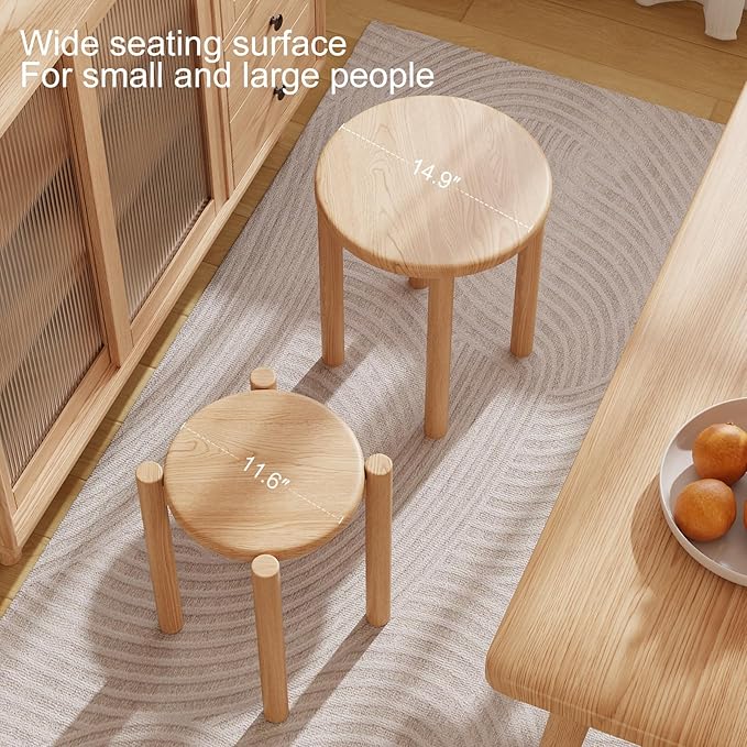 Stackable Stools Set of 4,4-in-1 Wood Stool,Round Wooden Stools with Anti-Slip Foot Pads for Kitchen,Bedroom,Living Room,Bar,No Assembly Required Durable and Space-Saving Design,18 inch (Natural)-Ruum Studio Home