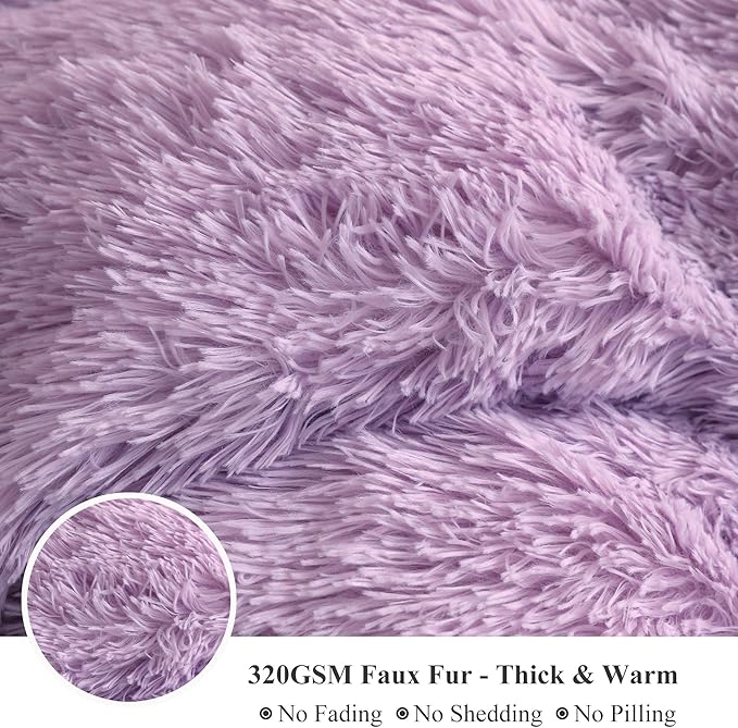 XeGe Luxury Faux Fur Bed Blanket, Soft 60x90 Lavender Fluffy Throw, Shaggy Plush Decorative Couch Blanket, Cute Furry Fuzzy Throw for Bed Bedroom Living Room Light Purple, 60x90-Ruum Studio Home