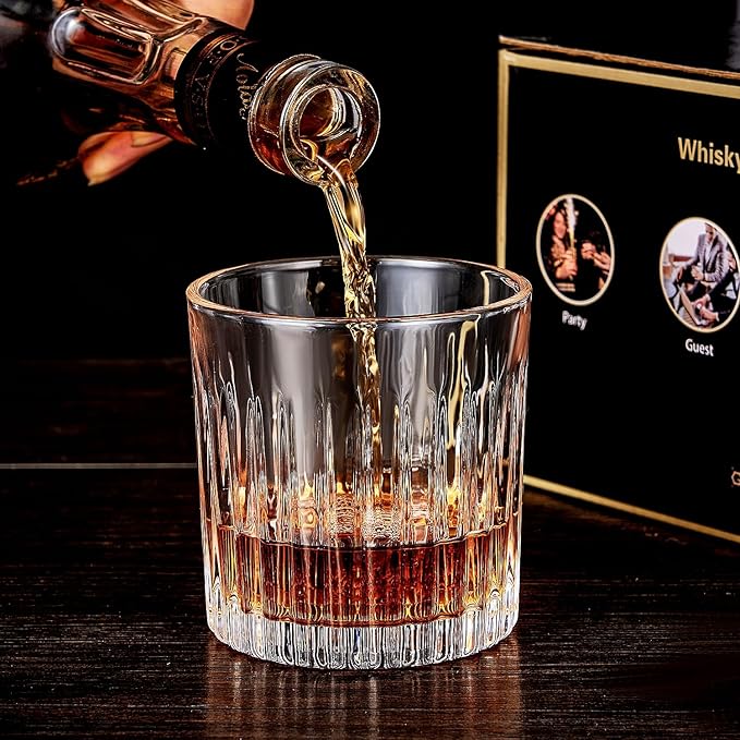 Whiskey Glasses Set of 4,Lead-Free Crystal Old Fashioned Glass,300ml Rocks Glass Tumblers for Drinking Bourbon,Cognac,Irish Whisky,Whiskey Gifts for Men-Ruum Studio Home