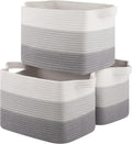 Storage Basket for Organizing, Woven Baskets for Storage, Rectangle Decorative Baskets for Shleves, Closet, Toys, Books, Nursery Organizer Bins - Pack of 3 (Gradient Gray)-Ruum Studio Home