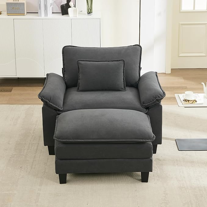 URRED Modular Sectional Sofa Comfy Cloud Couch, Modern Chenille Sofa Sleeper Deep Seat Couches with Ottoman/Pillows for Living Room (Dark Gray, 53''- Ottoman)-Ruum Studio Home