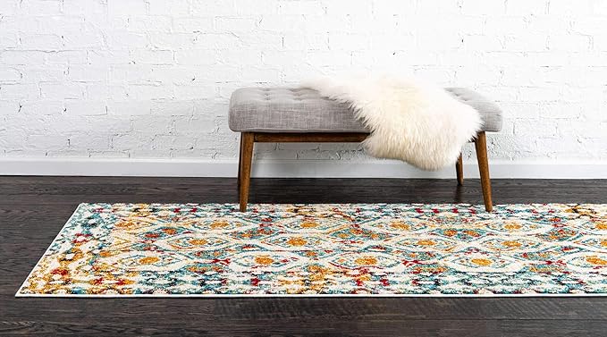 Unique Loom Rosso Collection Vintage, Geometric, Bohemian, Traditional, Distressed, Southwestern Area Rug, 2' 0" x 6' 0", Multi/Ivory-Ruum Studio Home