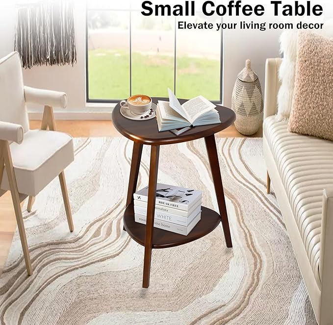 Modern End Table, Wood Side Table with Storage Shelf, End Table for Living Room, Small Side Tables for Small Spaces, Solid Wood Legs, Brown-Ruum Studio Home
