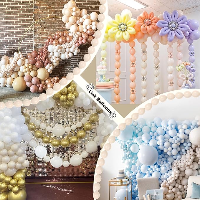 Sand White Quick Link Balloons, 60PCS Linking Balloon for Making Balloon Wall Arch Chains, Cream Beige Linked Balloons for Wedding Birthday Baby Shower Engagement Graduation Party Decorations (10inch)-Ruum Studio Home