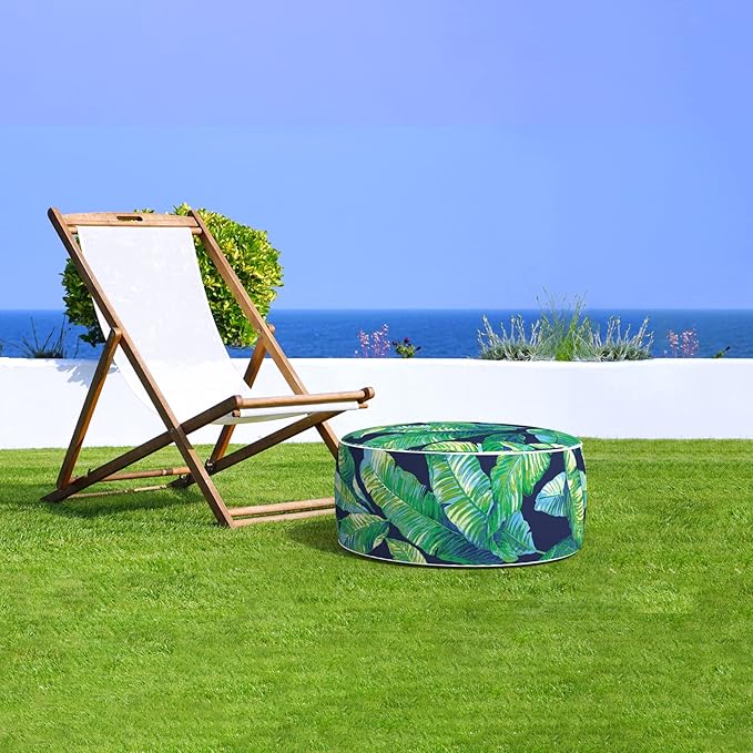 LVTXIII Inflatable Stool Ottoman Footrest with Handle, All Weather Foot Rest, Indoor or Outdoor Use for Home Patio Garden and Camping, D21 x H9, Hanalei Lagoon-Ruum Studio Home